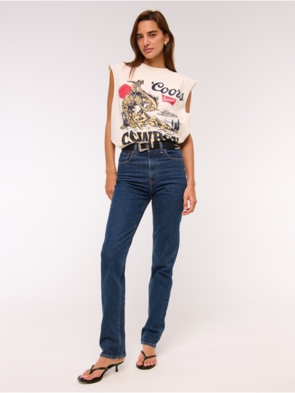 Abercrombie & Fitch High-Rise Straight Jeans in Dark Blue